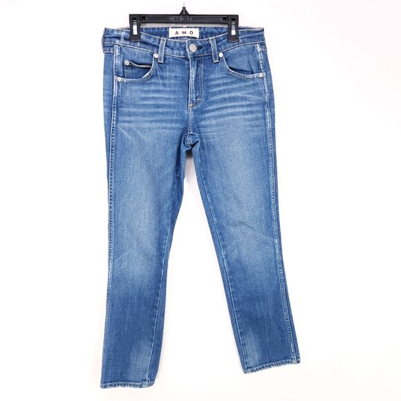 Amo Kate Straight Leg Denim Jeans Size 27 In Mariner Blues Whiskered Mid Rise - Picture 1 of 13